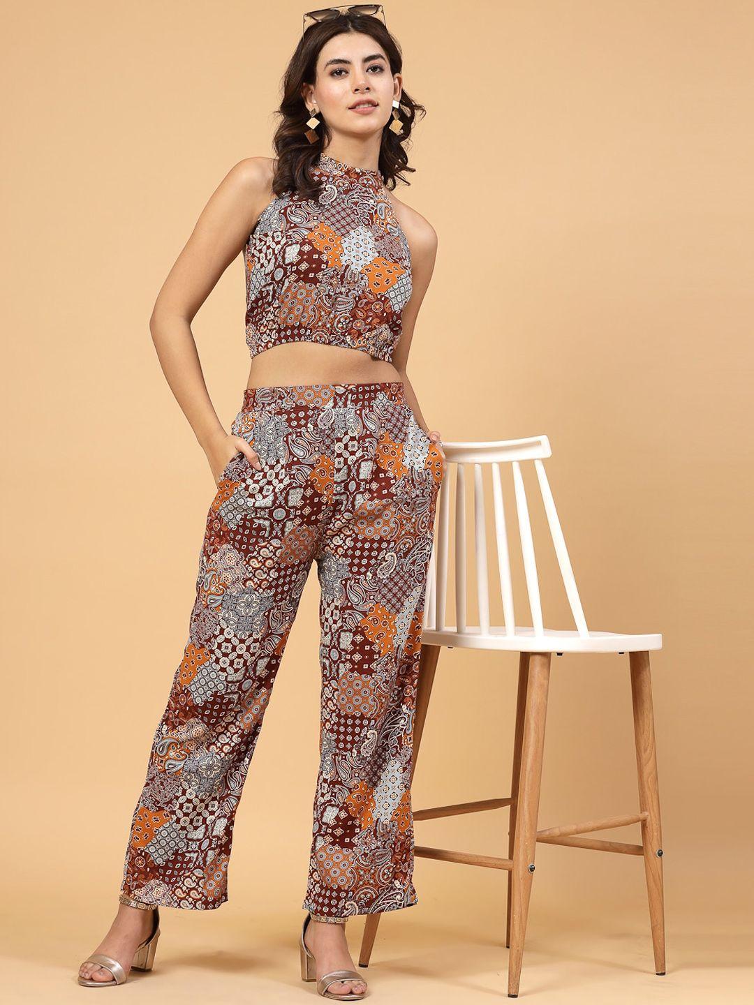 rigo printed halter neck top with trousers