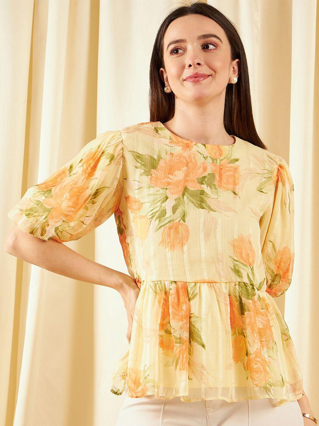 carlton london floral printed puff sleeves chiffon peplum top