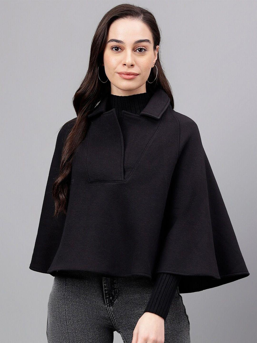 xpose women black woollen crop poncho