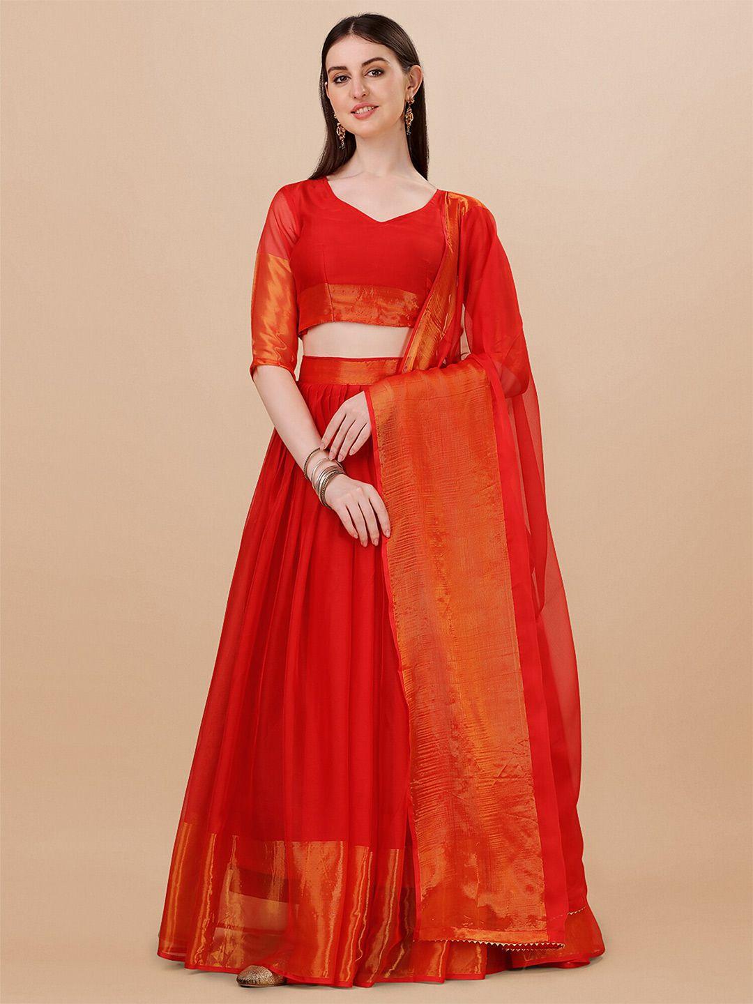 n enterprise red semi-stitched lehenga & unstitched blouse with dupatta