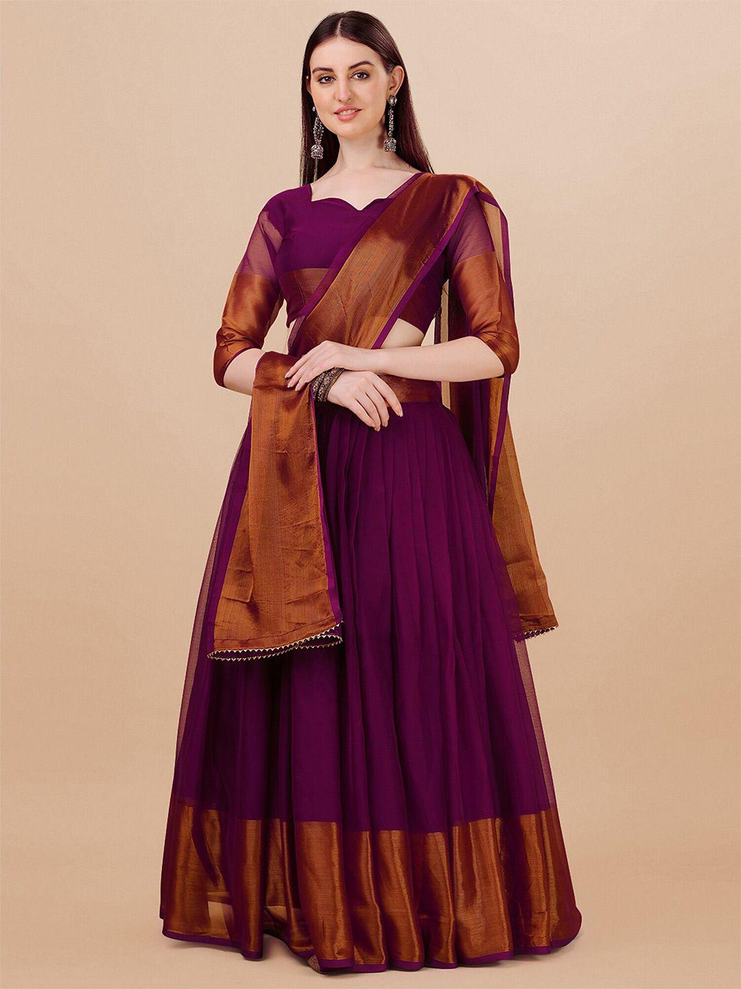 n enterprise purple semi-stitched lehenga & unstitched blouse with dupatta