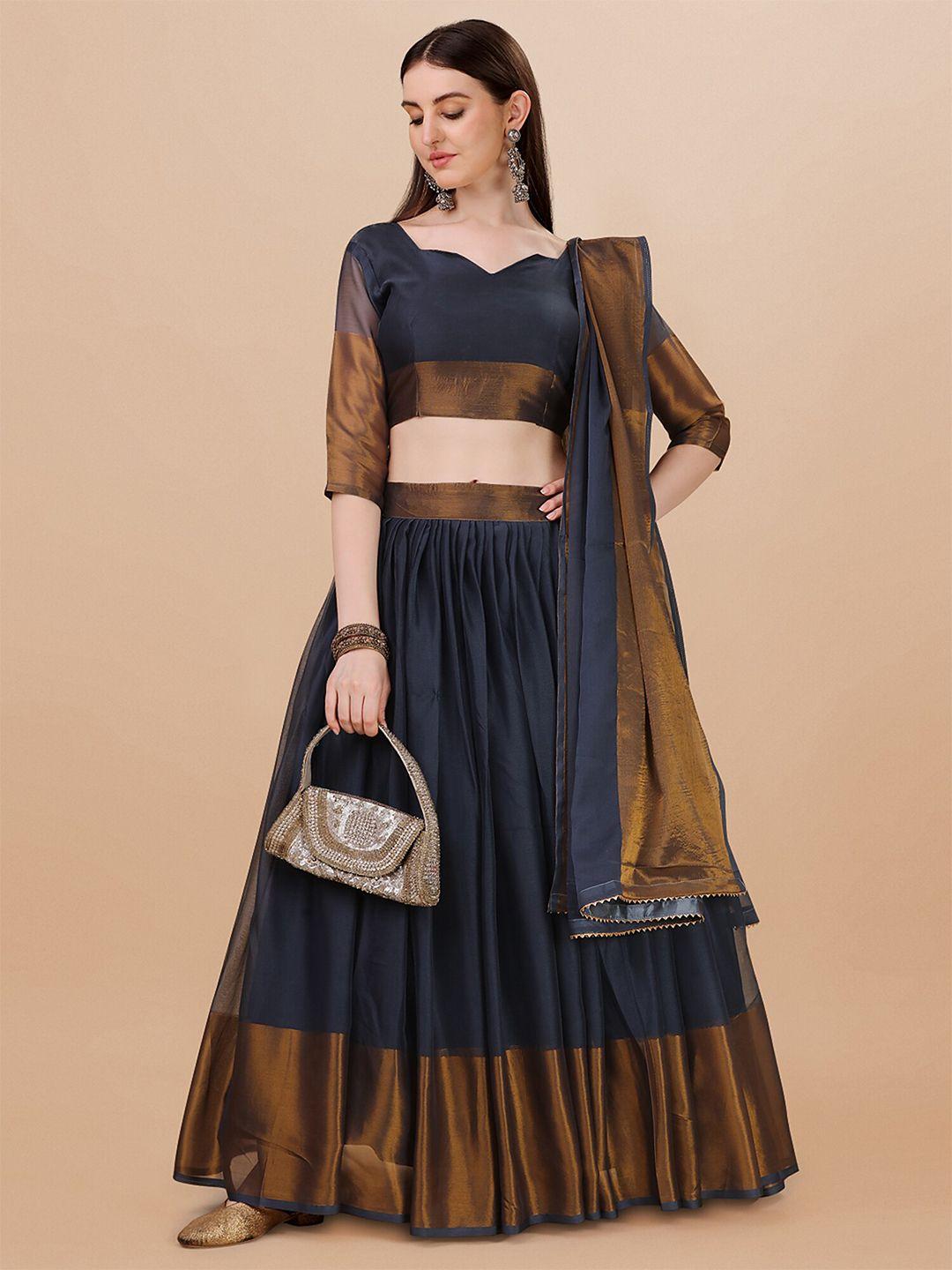 n enterprise grey semi-stitched lehenga & unstitched blouse with dupatta