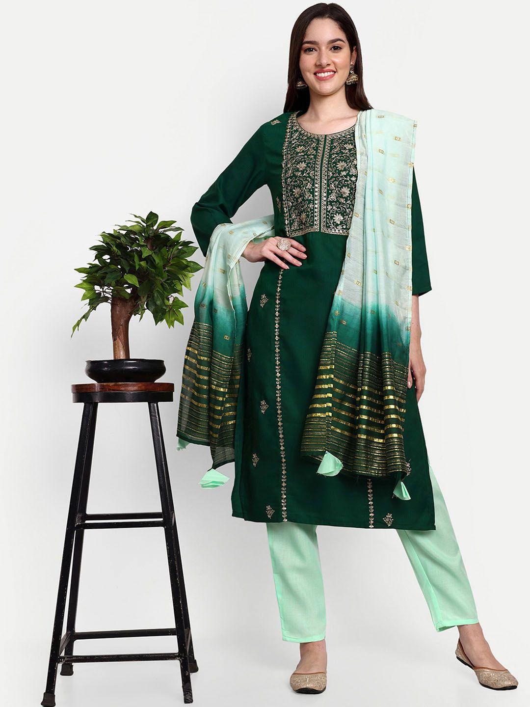 j.kanji ethnic motifs yoke design regular zardozi kurta with trousers & dupatta