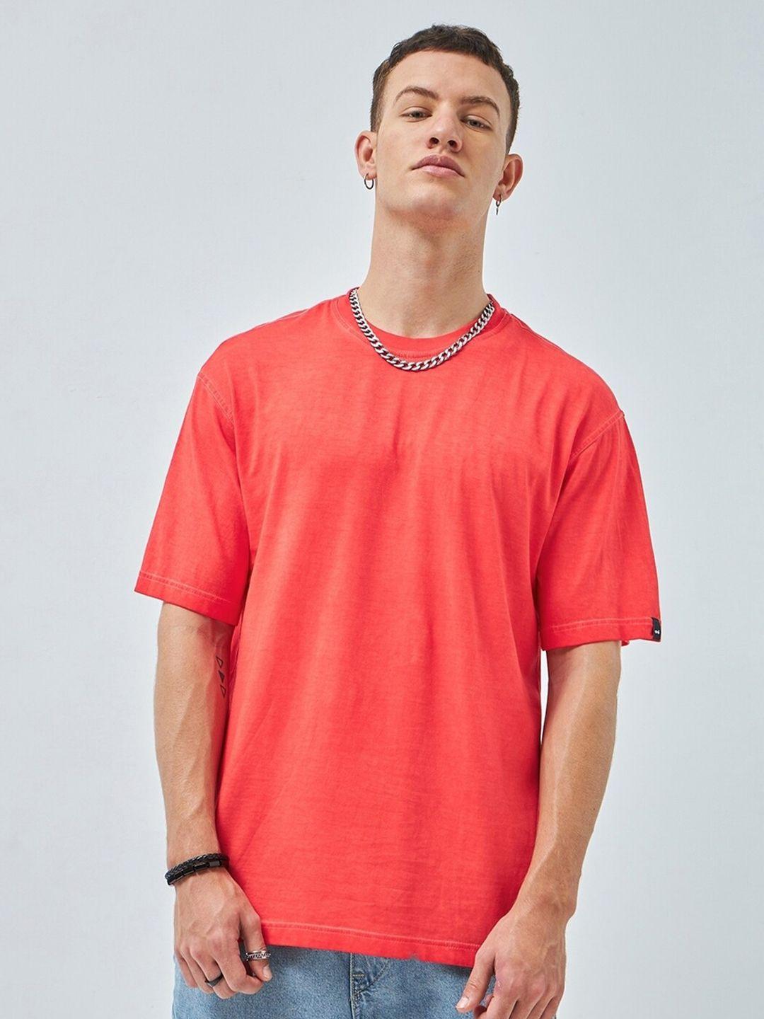 bewakoof coral oversized pure cotton t-shirt