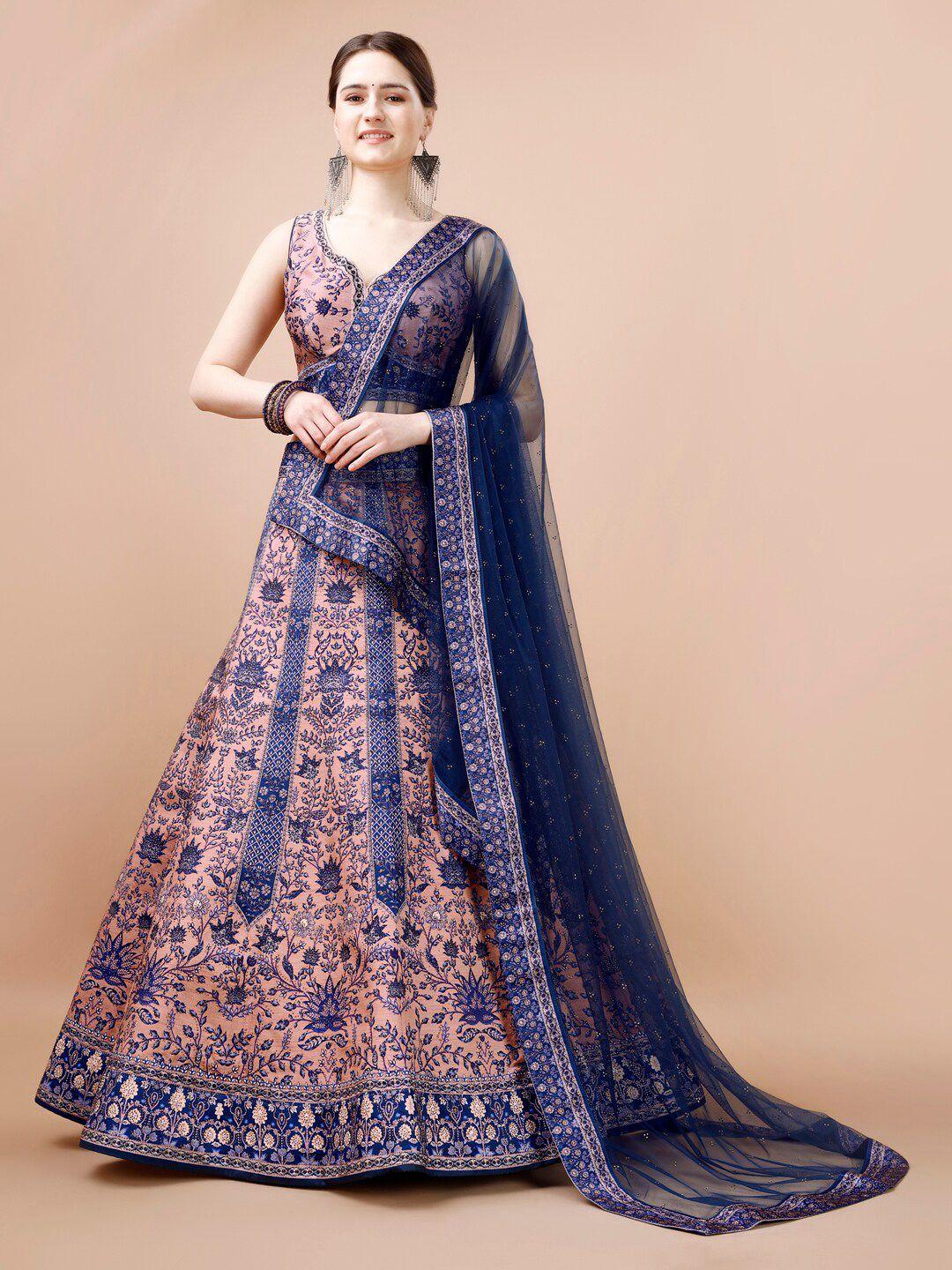 saptrangi blue printed ready to wear lehenga & blouse with dupatta