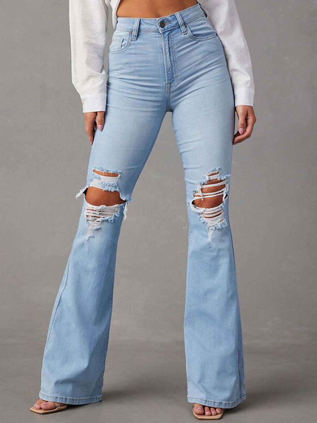 stylecast women blue bootcut slash knee light fade jeans