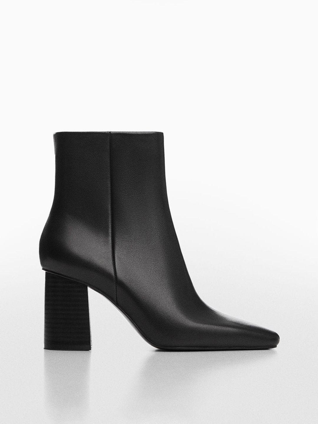 mango women mid-top square-toe leather block heel boots