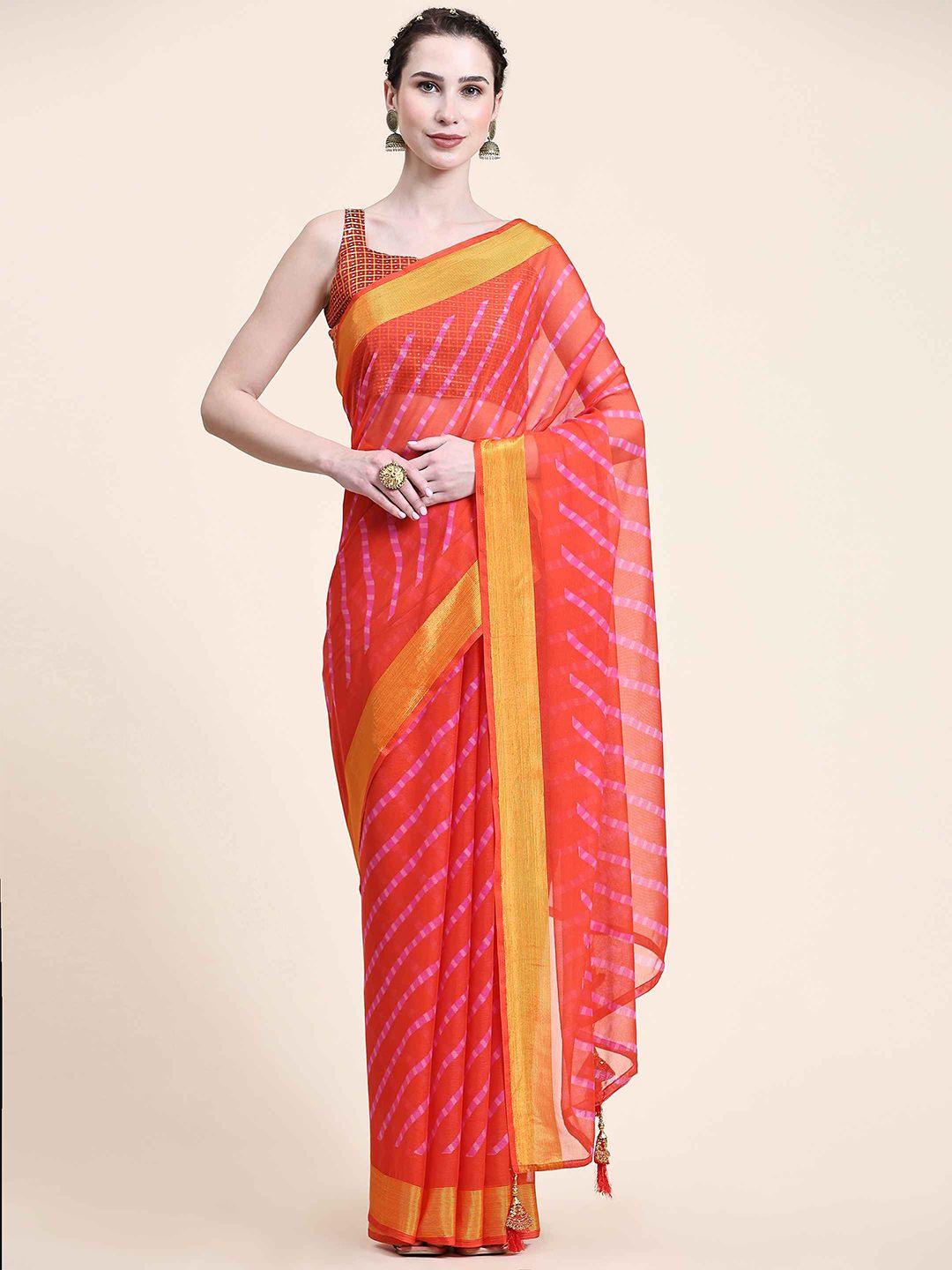 rujave red & gold-toned leheriya pure chiffon designer leheriya saree