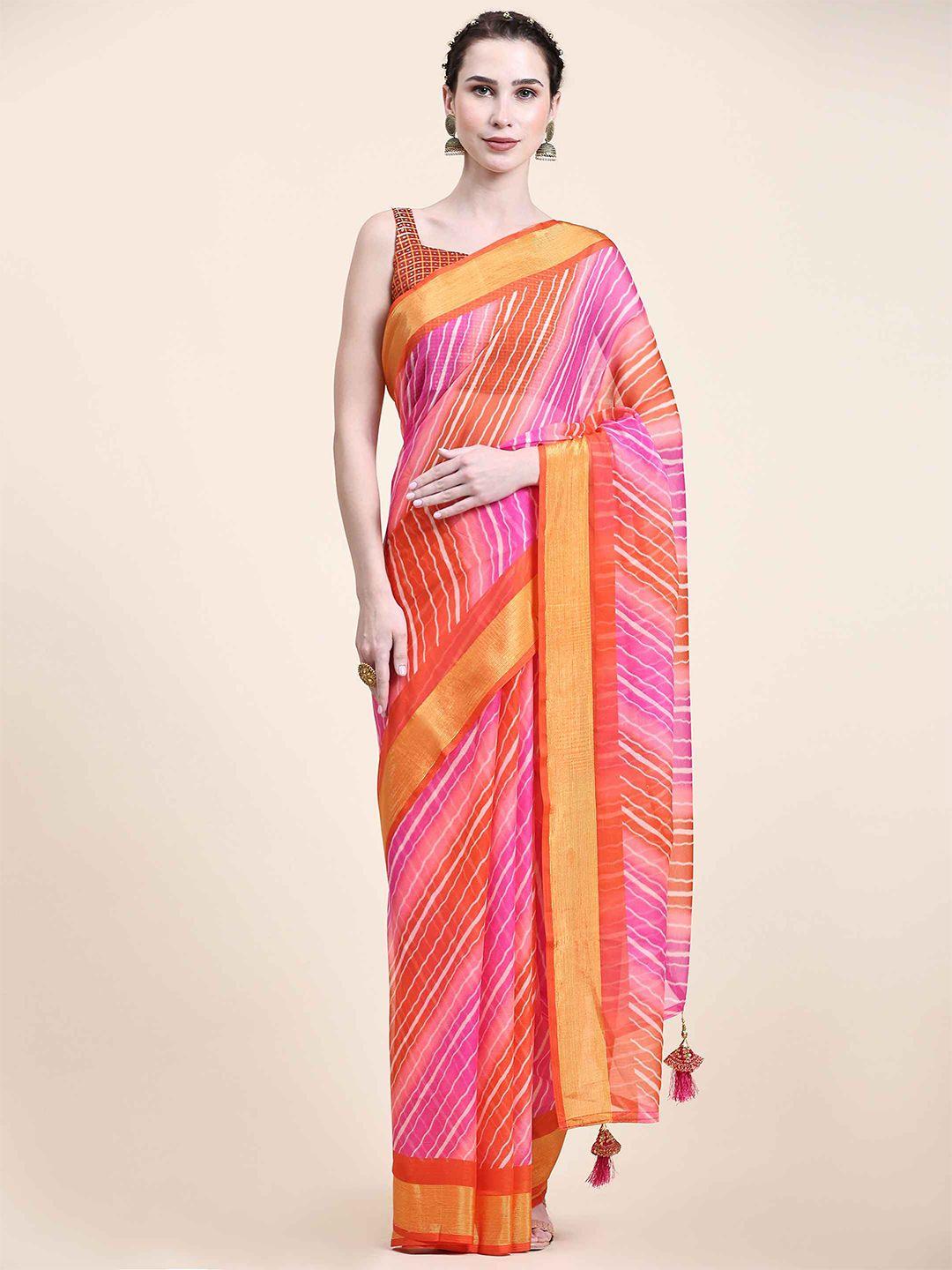 rujave pink & orange leheriya pure chiffon designer leheriya saree