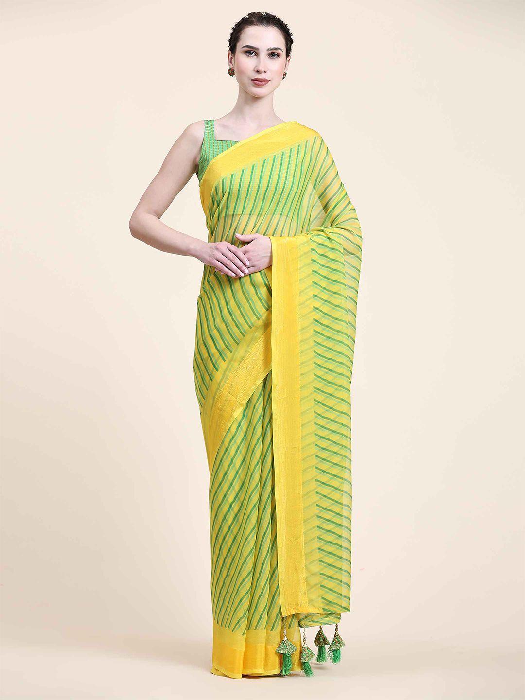 rujave olive green & lime green leheriya pure chiffon designer leheriya saree