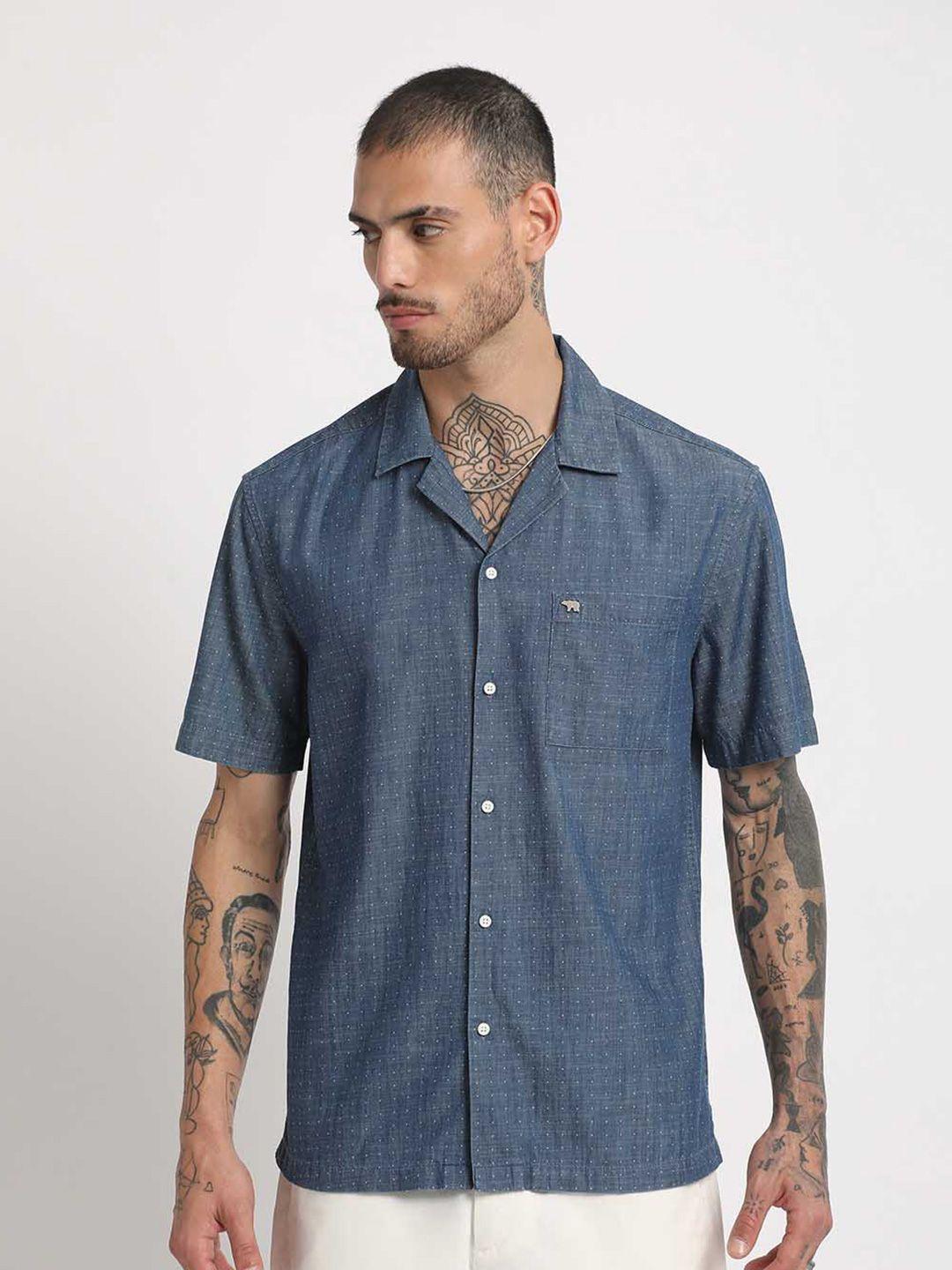 the bear house regular fit micro ditsy printed pure cotton casual shirt