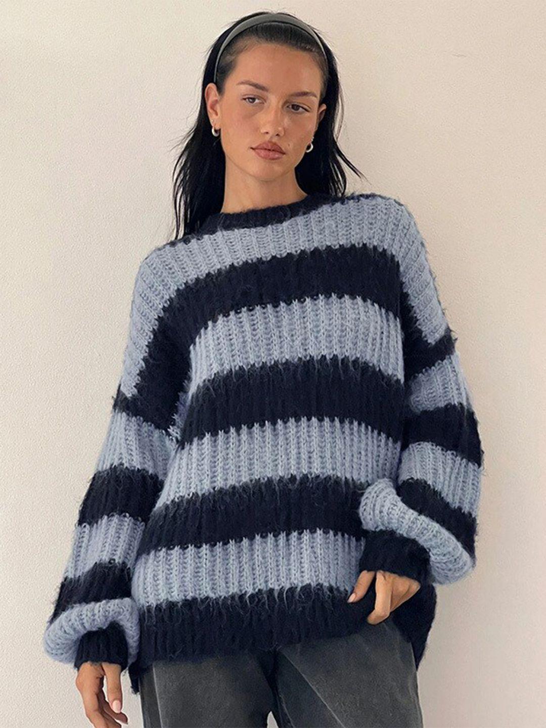 stylecast women blue & white striped pullover