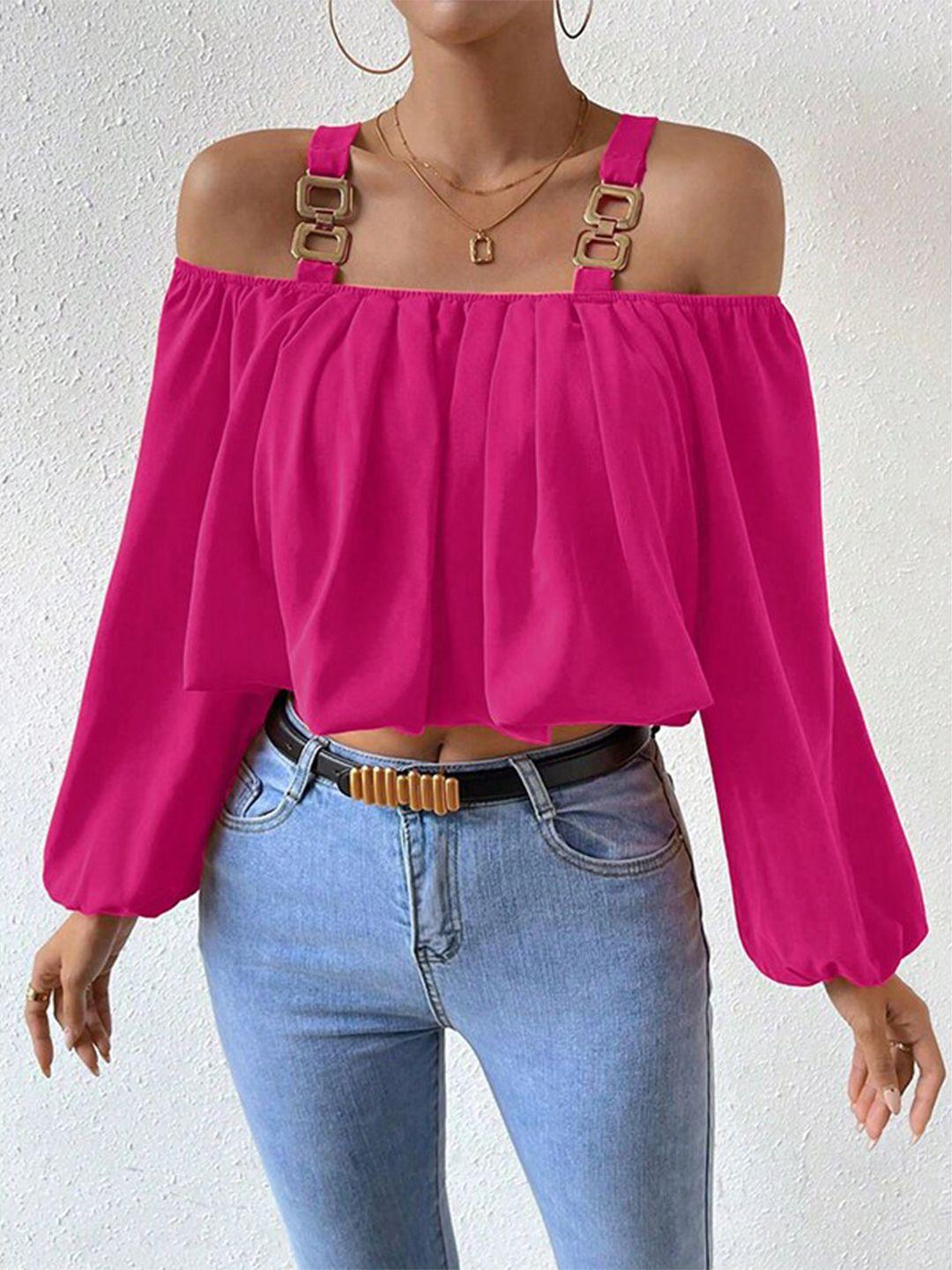 stylecast pink off-shoulder bell sleeve crop top