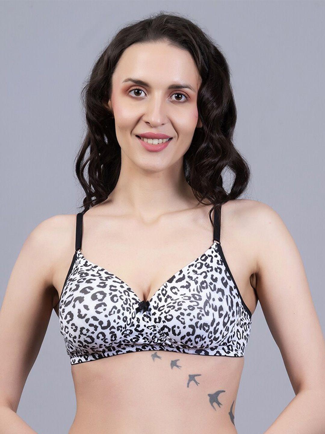 nighthope white & black animal bra full coverage underwired heavily padded