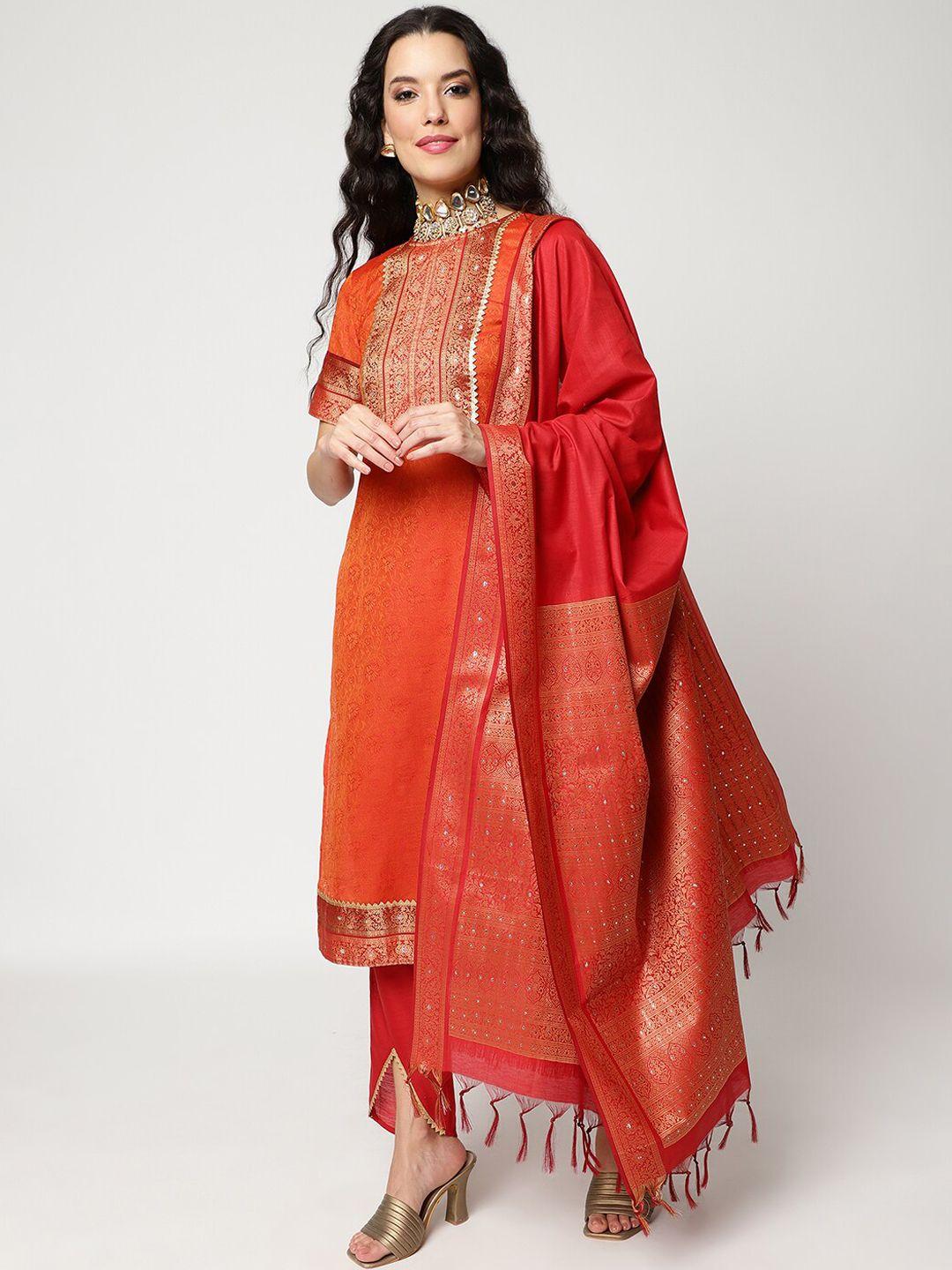 pannkh women orange regular gotta patti kurta with trousers & with dupatta