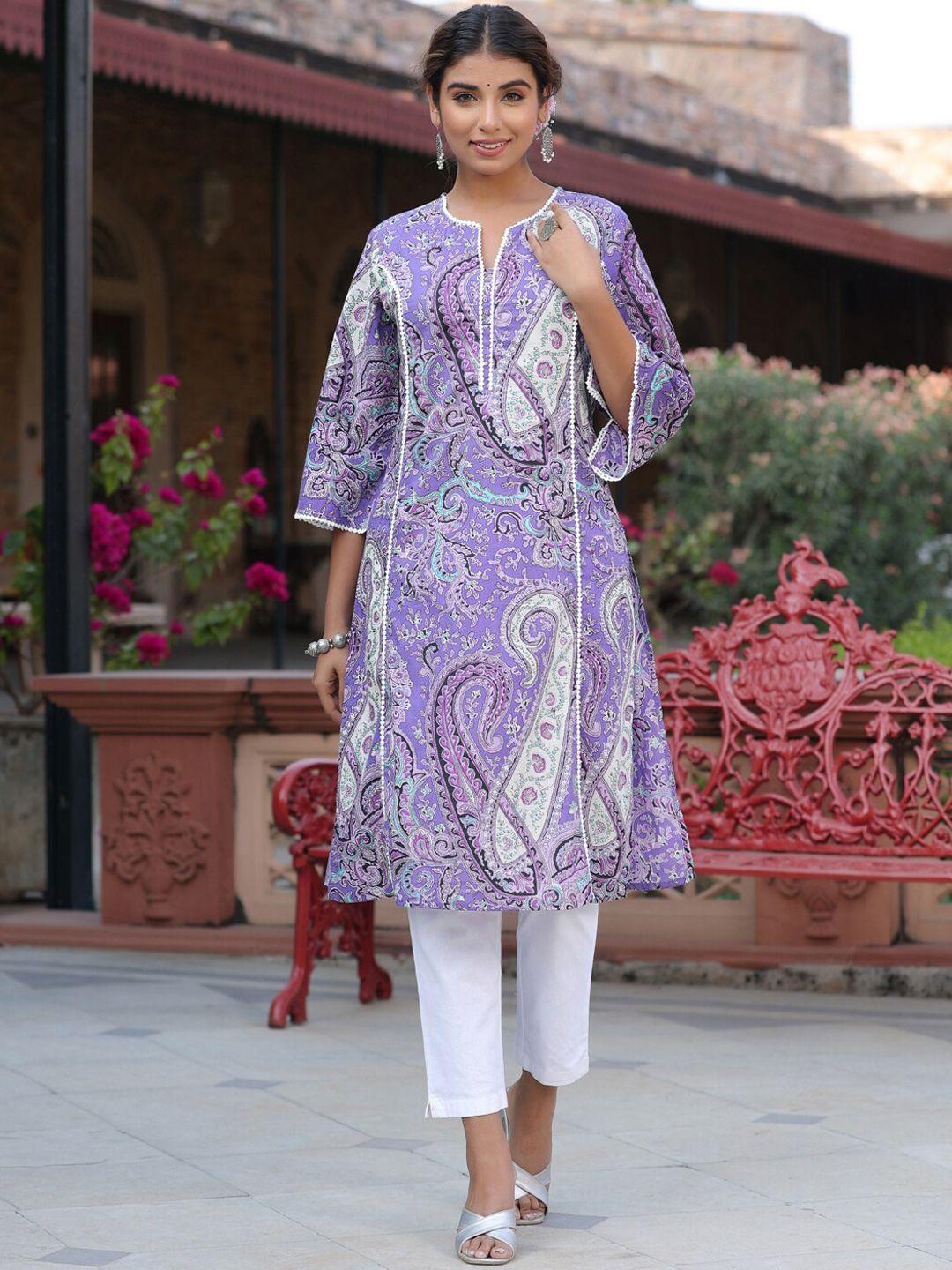 rain & rainbow women purple paisley printed kurta