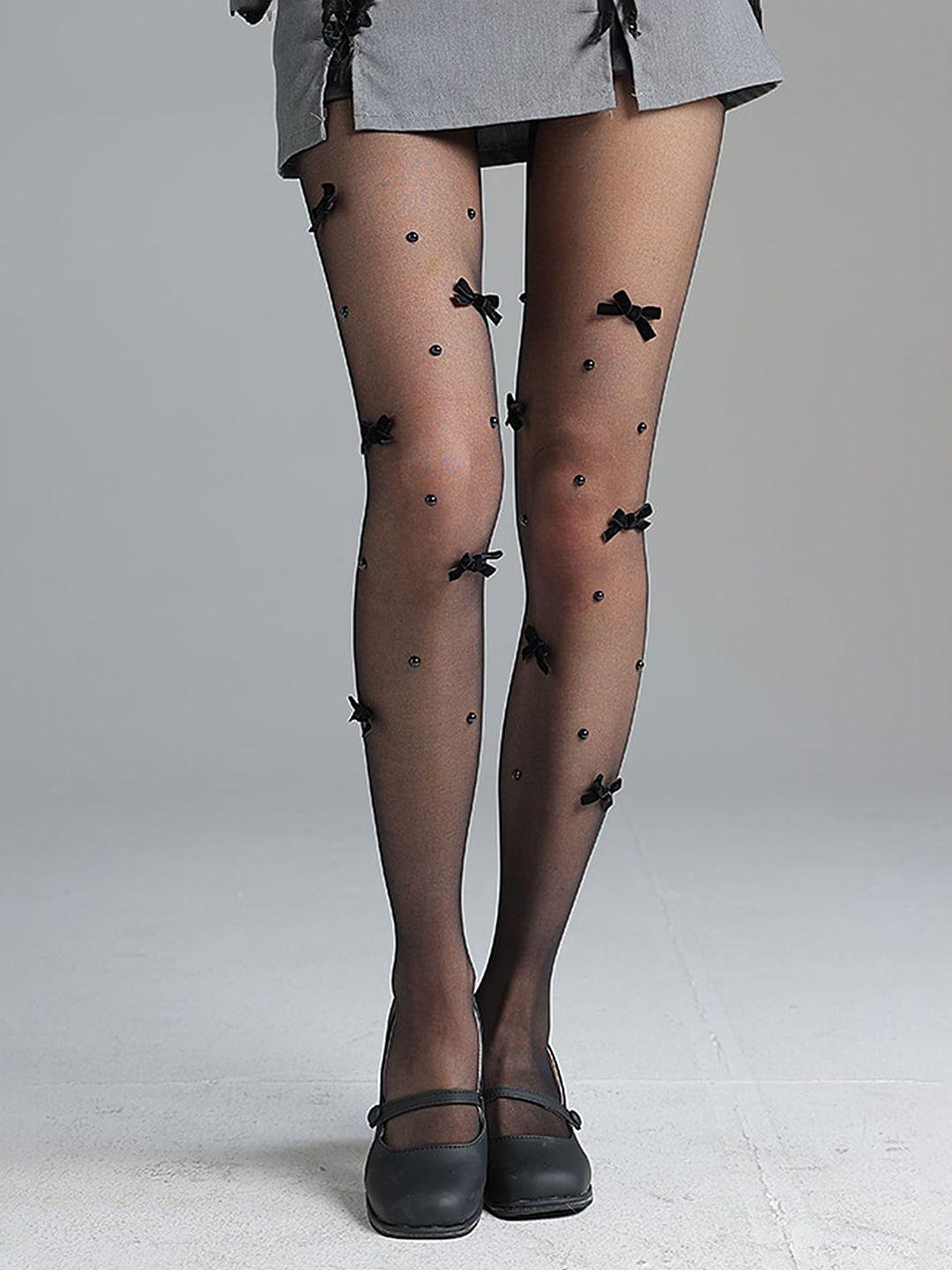 lulu & sky self design bow decor sheer stretchable  stockings