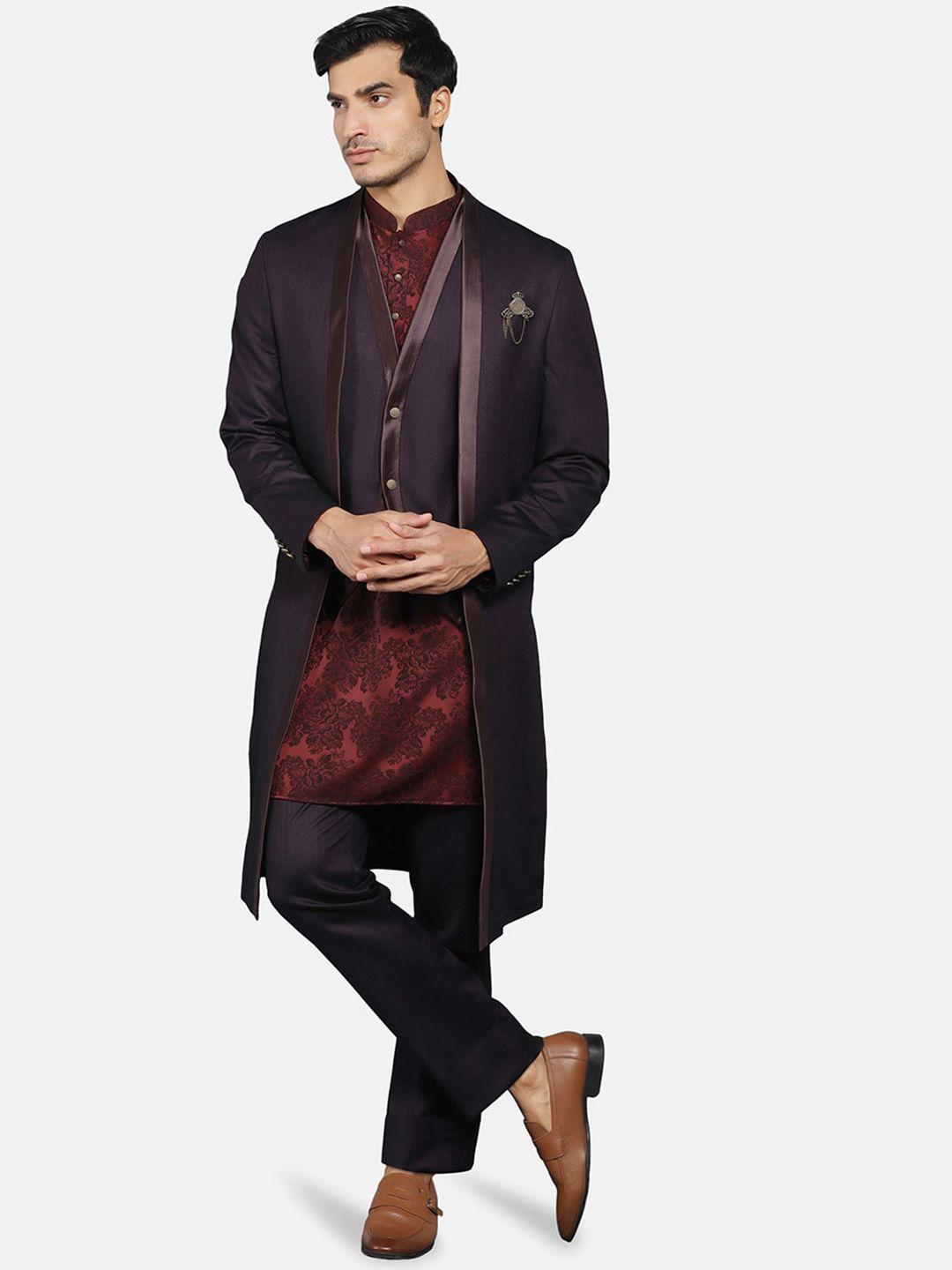 blackberrys 4-piece textured slim fit ethnic suits