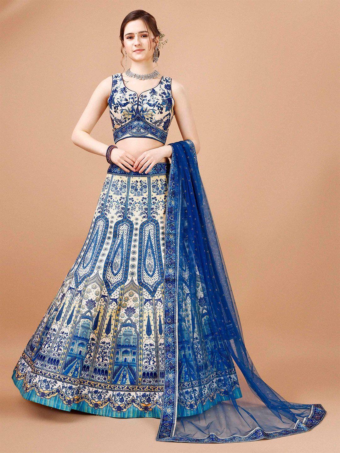 saptrangi blue & white embroidered ready to wear lehenga & blouse with dupatta