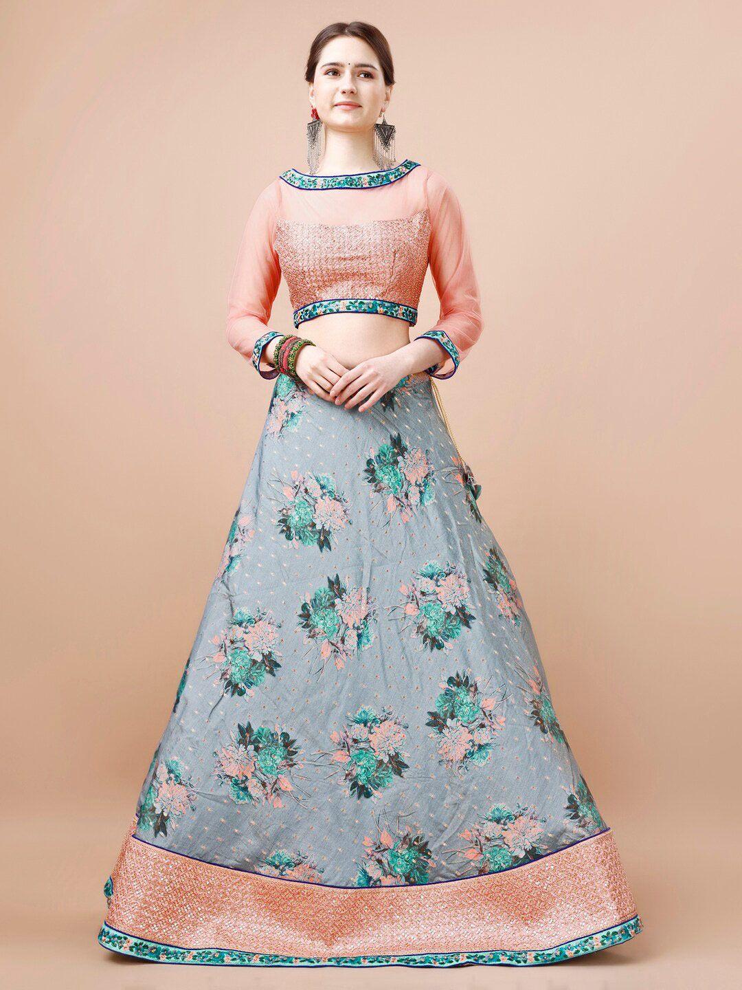 saptrangi grey & pink printed ready to wear lehenga & blouse with dupatta