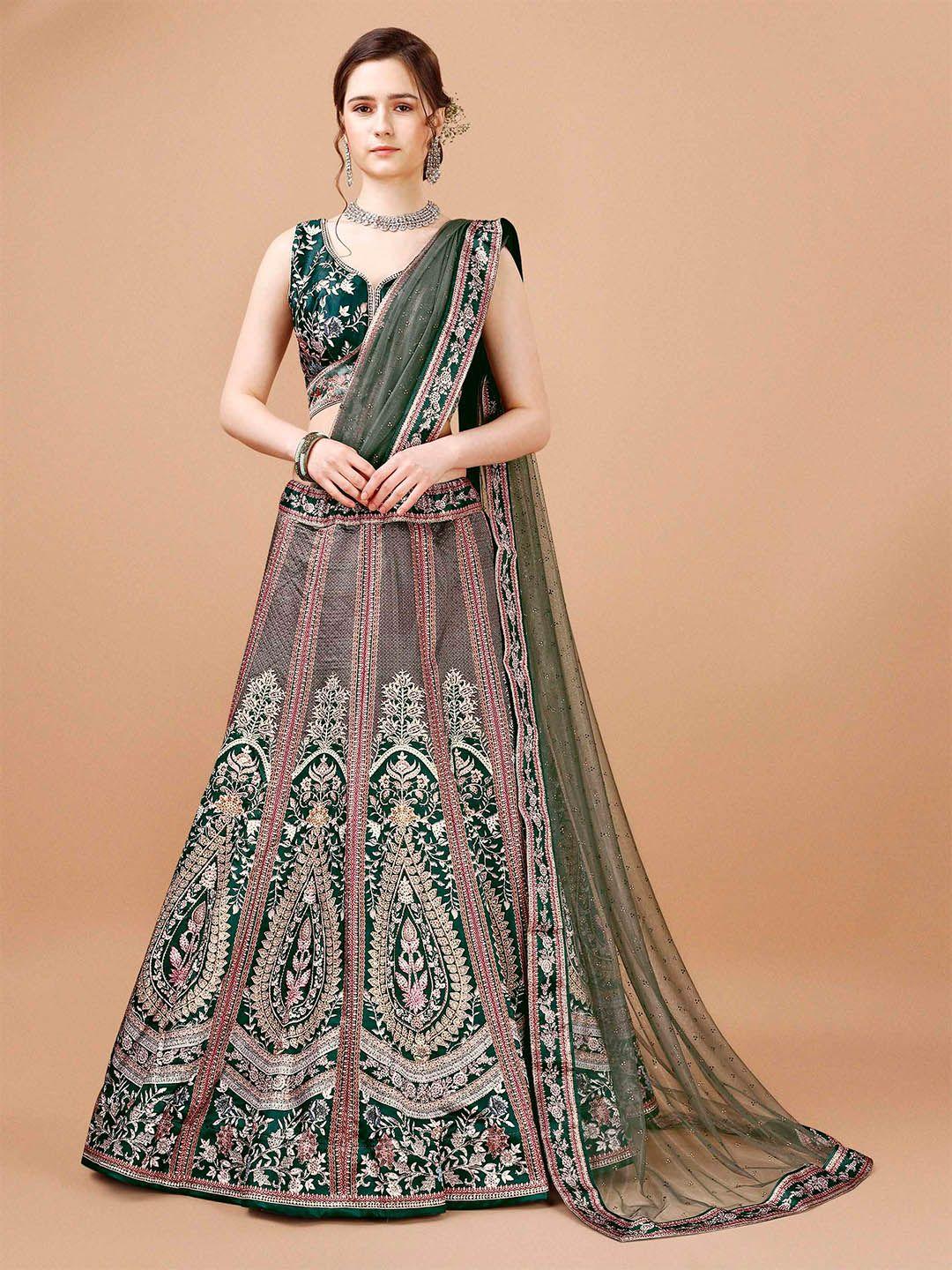 saptrangi green & pink printed ready to wear lehenga & blouse with dupatta