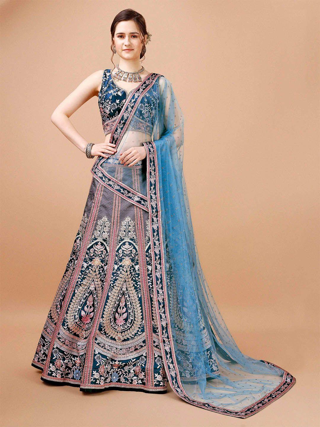 saptrangi teal & pink embroidered ready to wear lehenga & blouse with dupatta