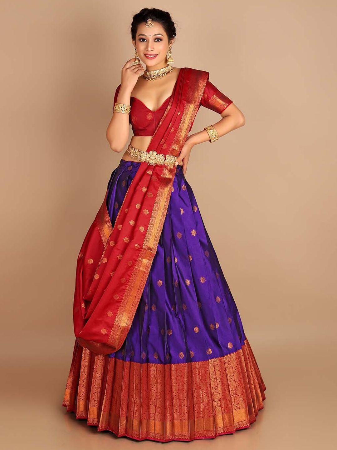 halfsaree studio woven design semi-stitched lehenga & unstitched blouse with dupatta