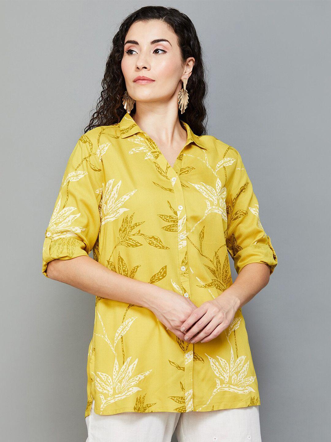 melange by lifestyle shirt collar printed tunic