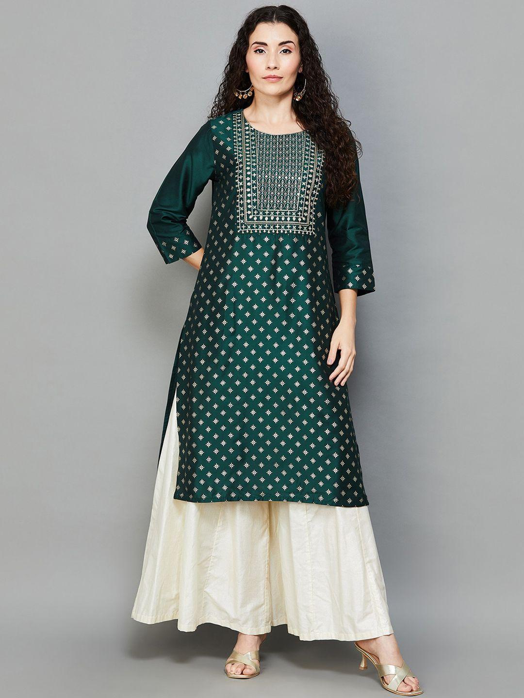 melange by lifestyle women green embroidered kurta