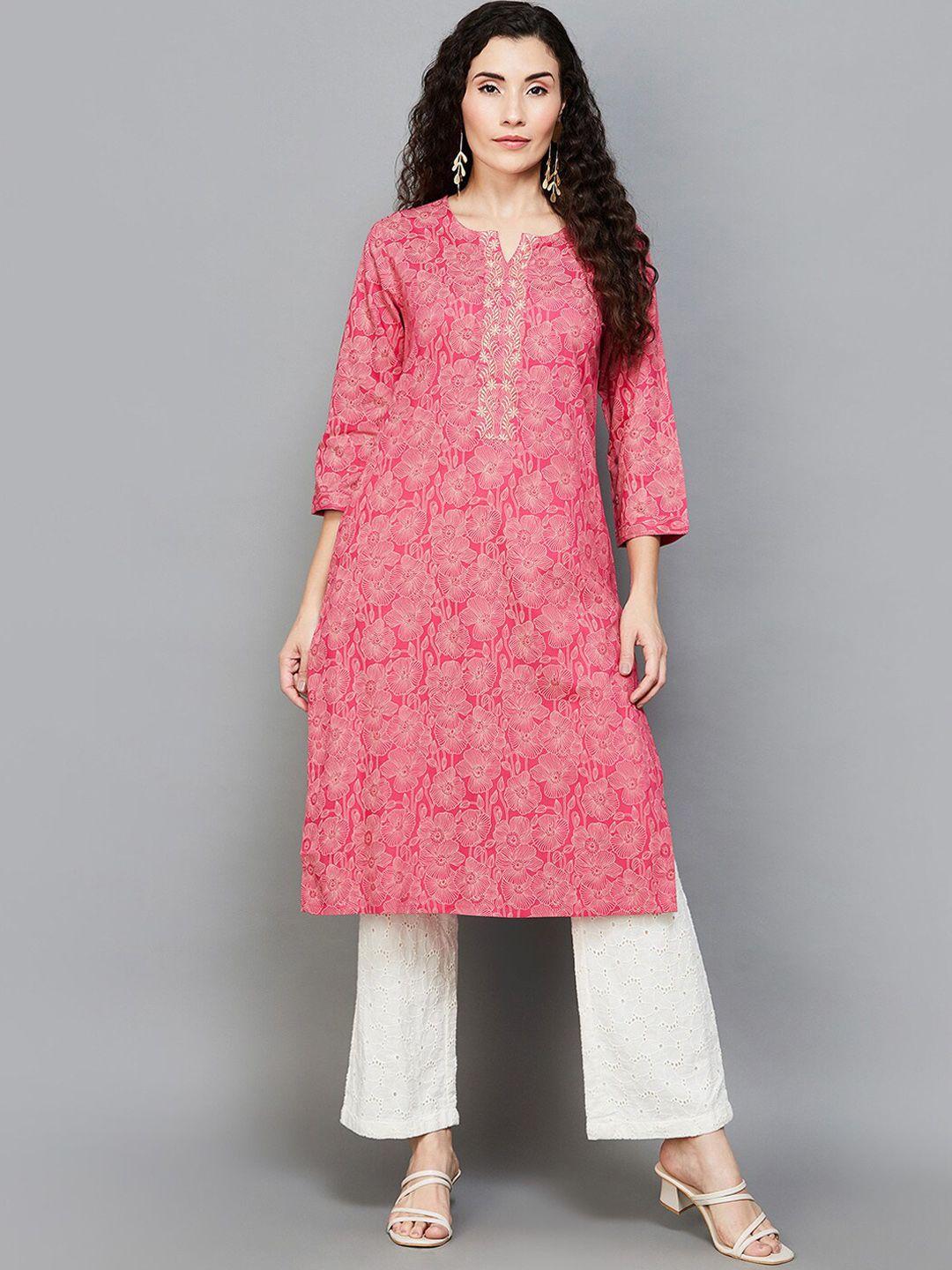 melange by lifestyle women pink printed kurta