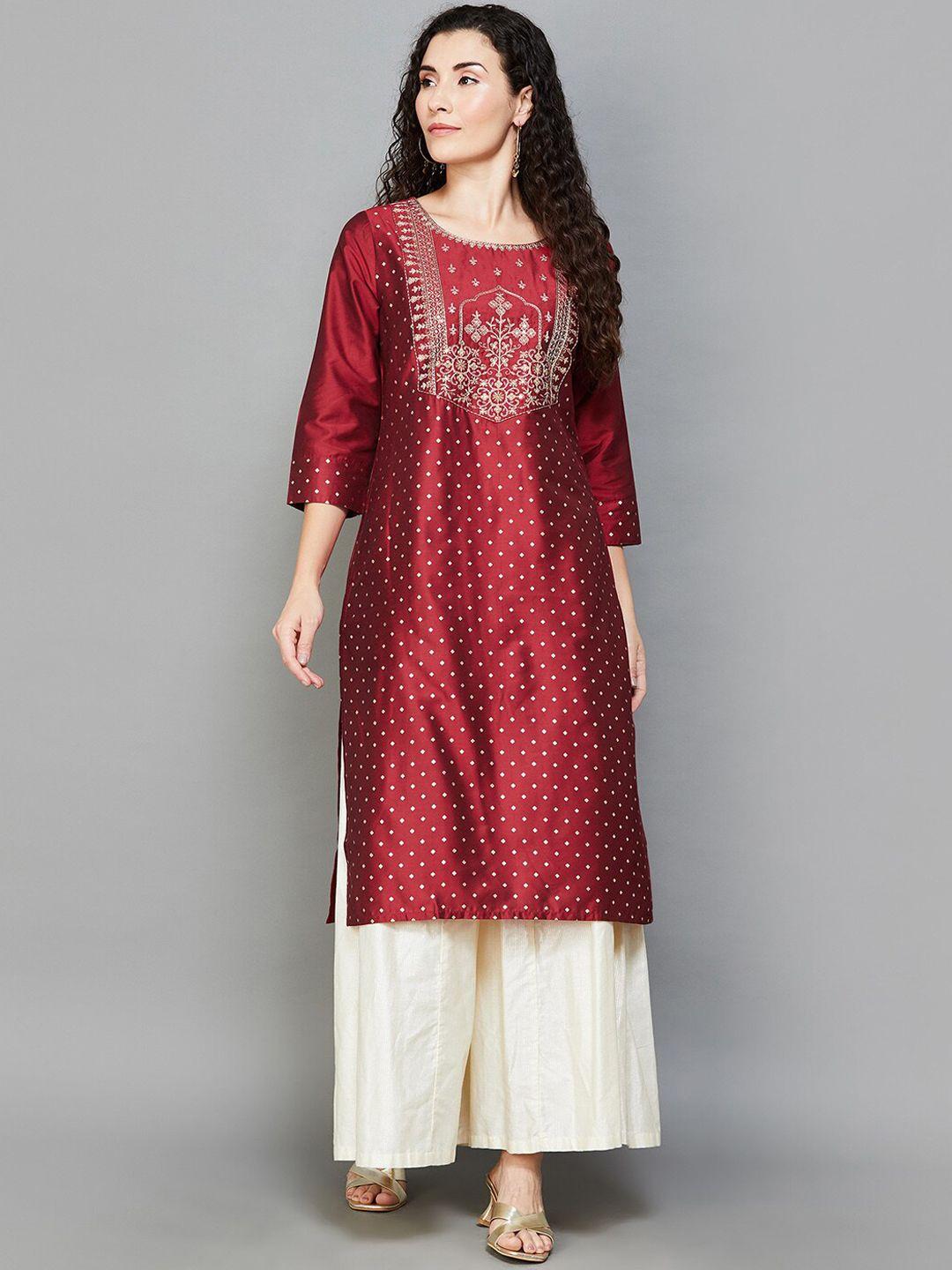 melange by lifestyle women red embroidered kurta