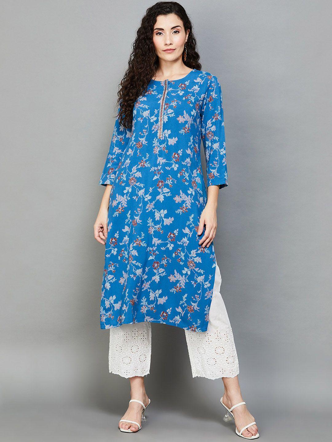 melange by lifestyle women blue printed kurta