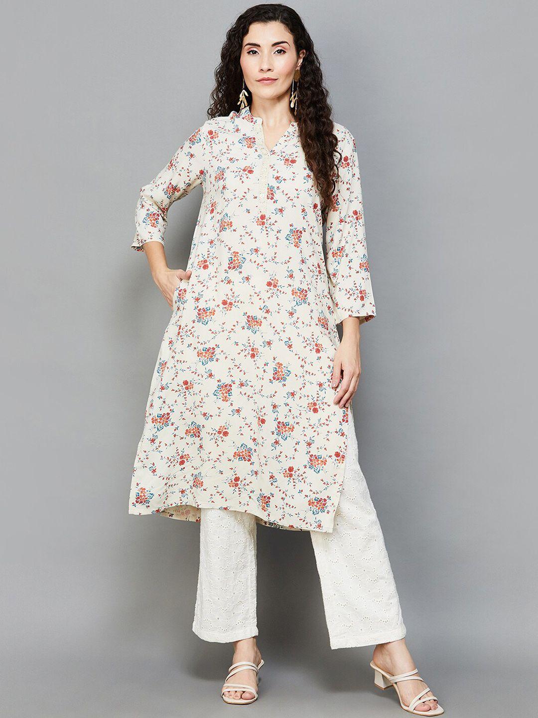 melange by lifestyle women beige printed kurta