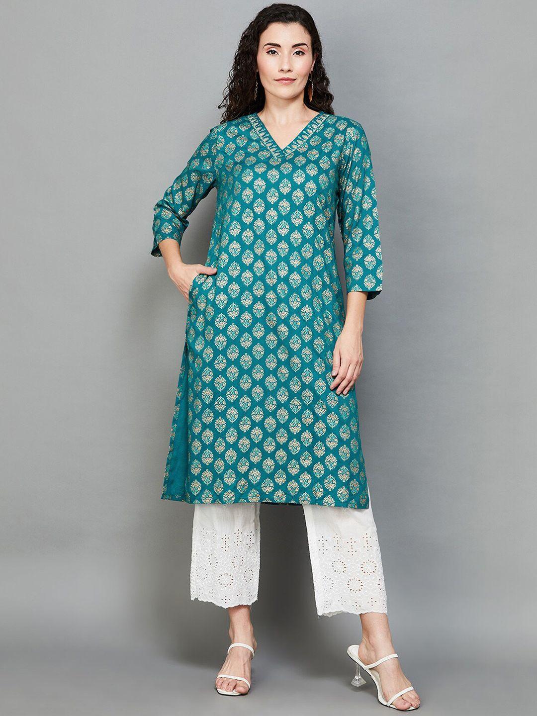 melange by lifestyle women teal printed kurta