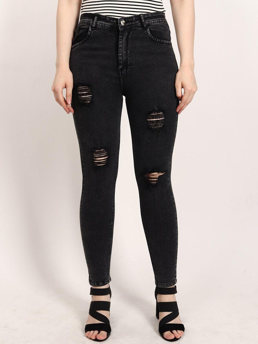 live ok women black skinny fit high-rise mildly distressed stretchable jeans