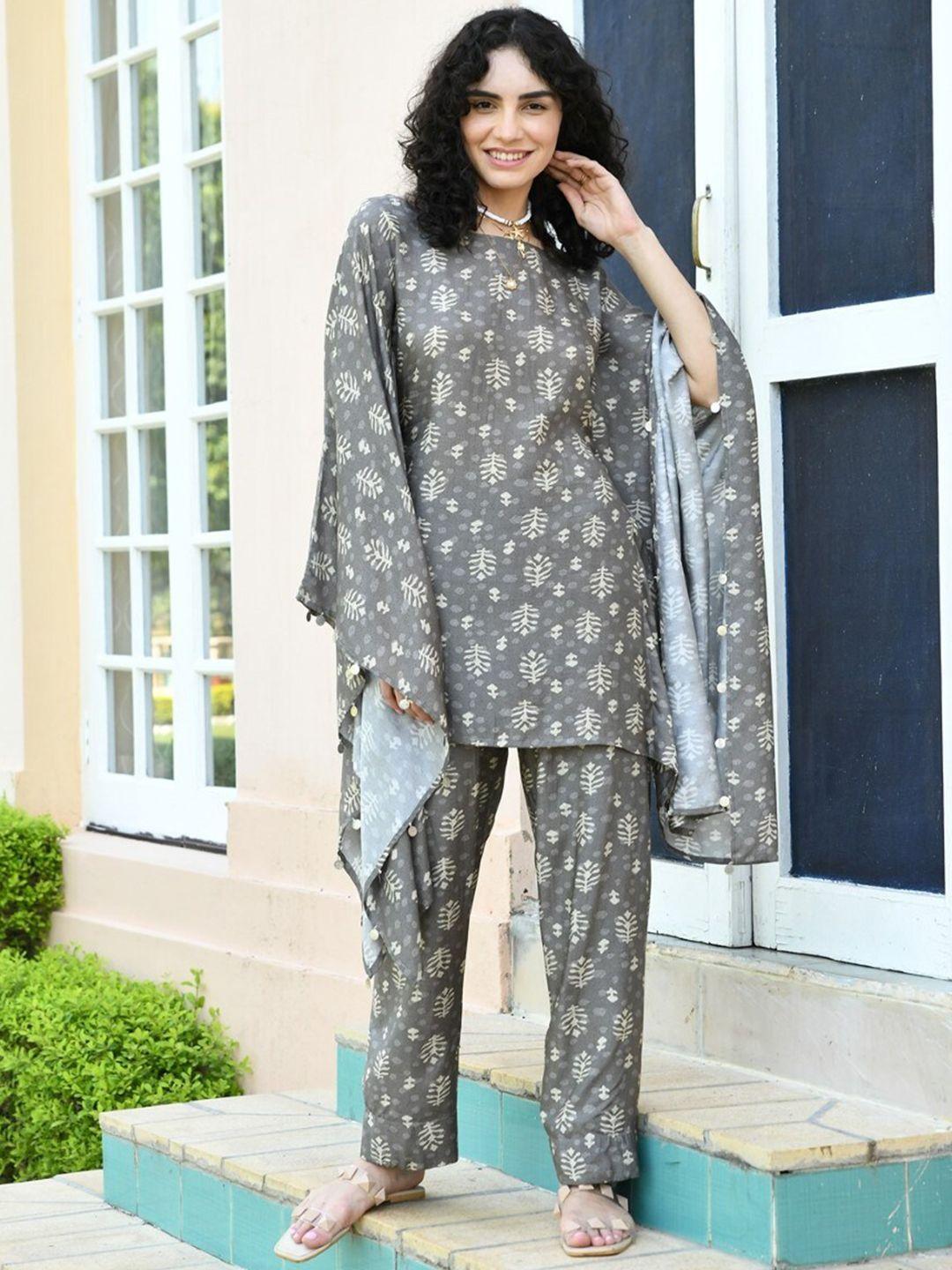 karaj jaipur women grey printed regular