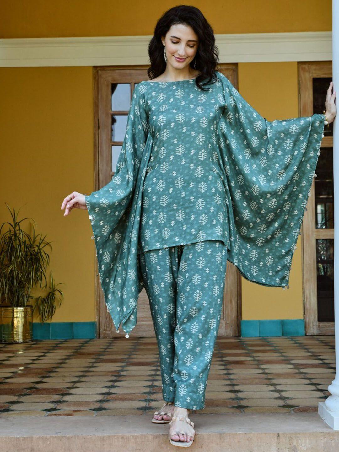 karaj jaipur women teal printed regular