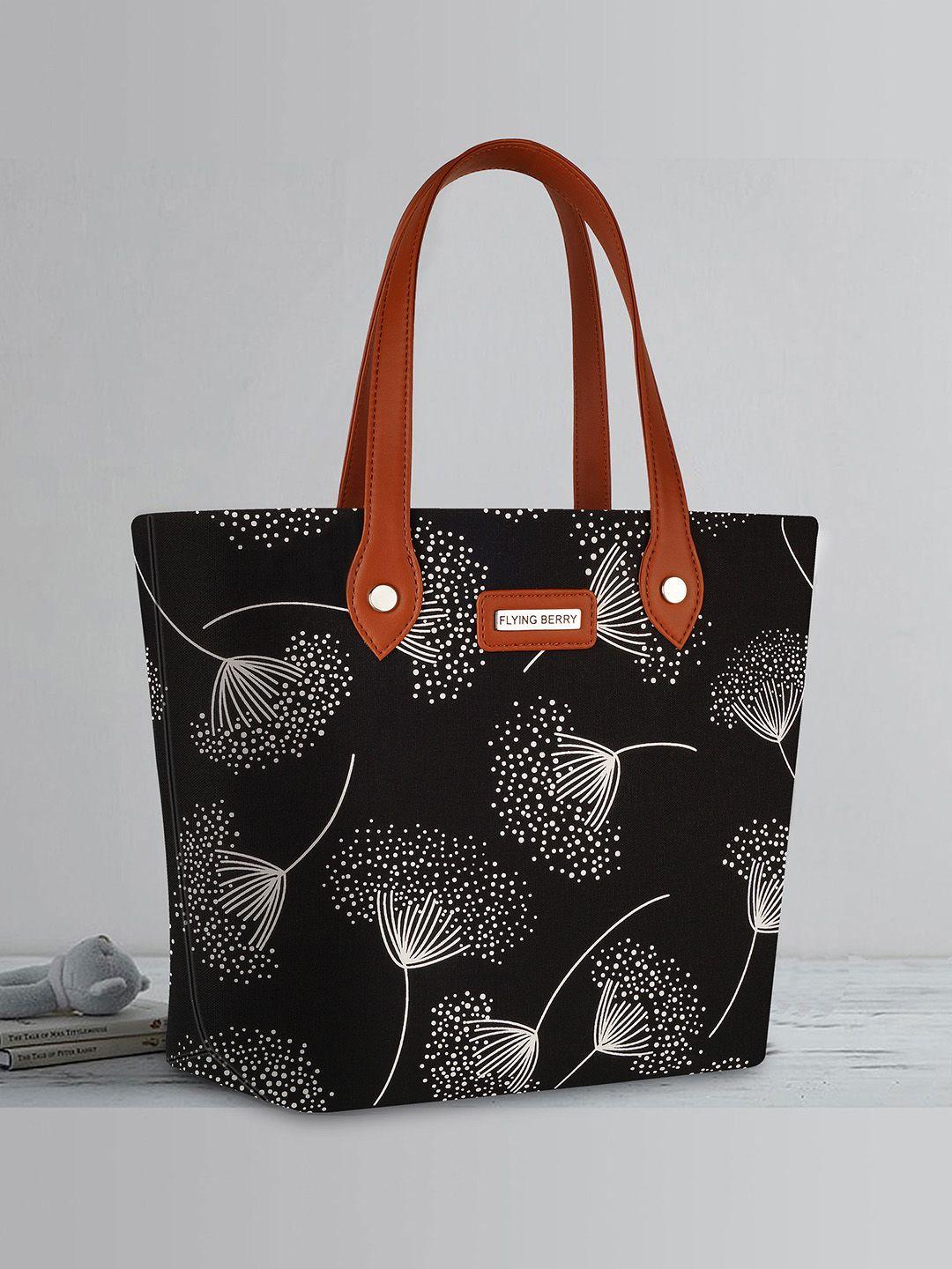 flying berry black printed tote bag