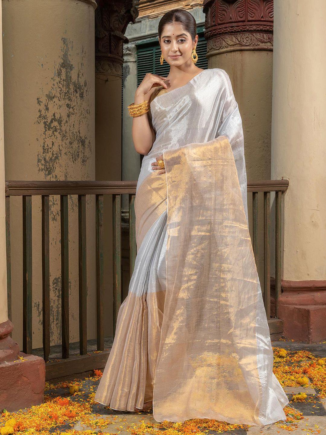 angoshobha woven design colourblocked saree