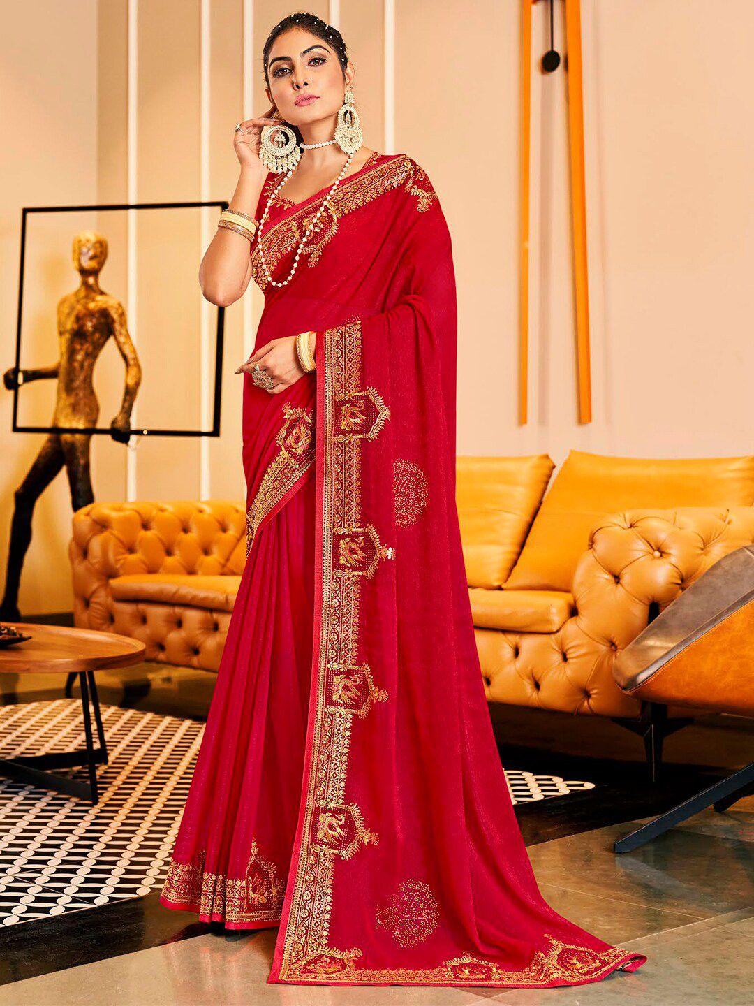 mitera embellished pure chiffon embroidered designer saree