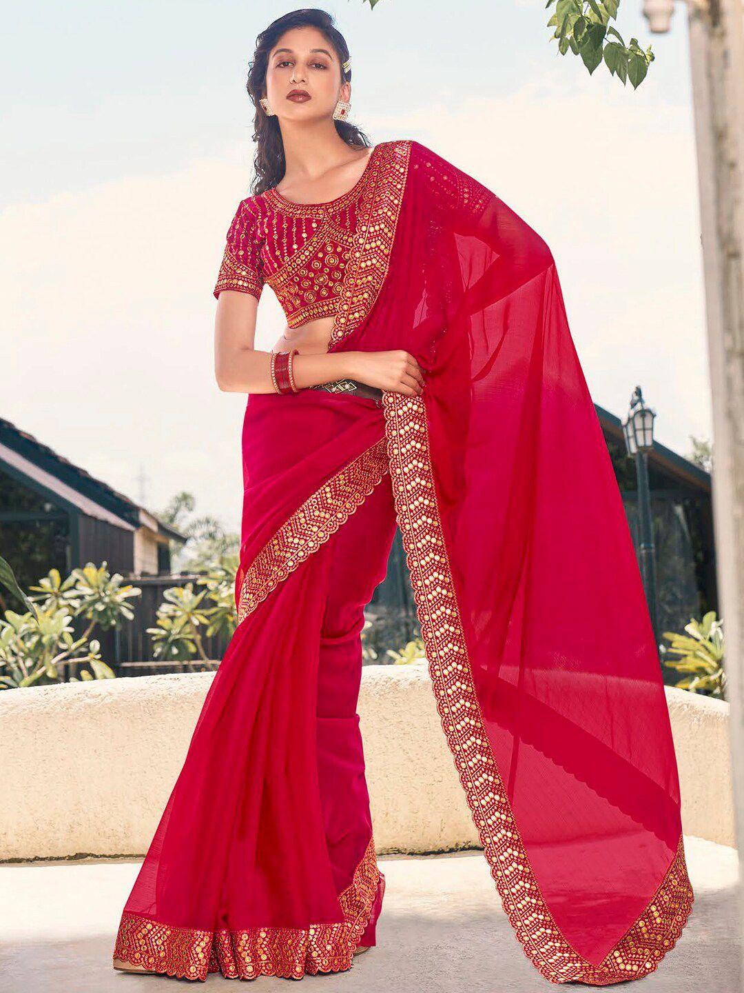 mitera embellished pure chiffon embroidered designer saree