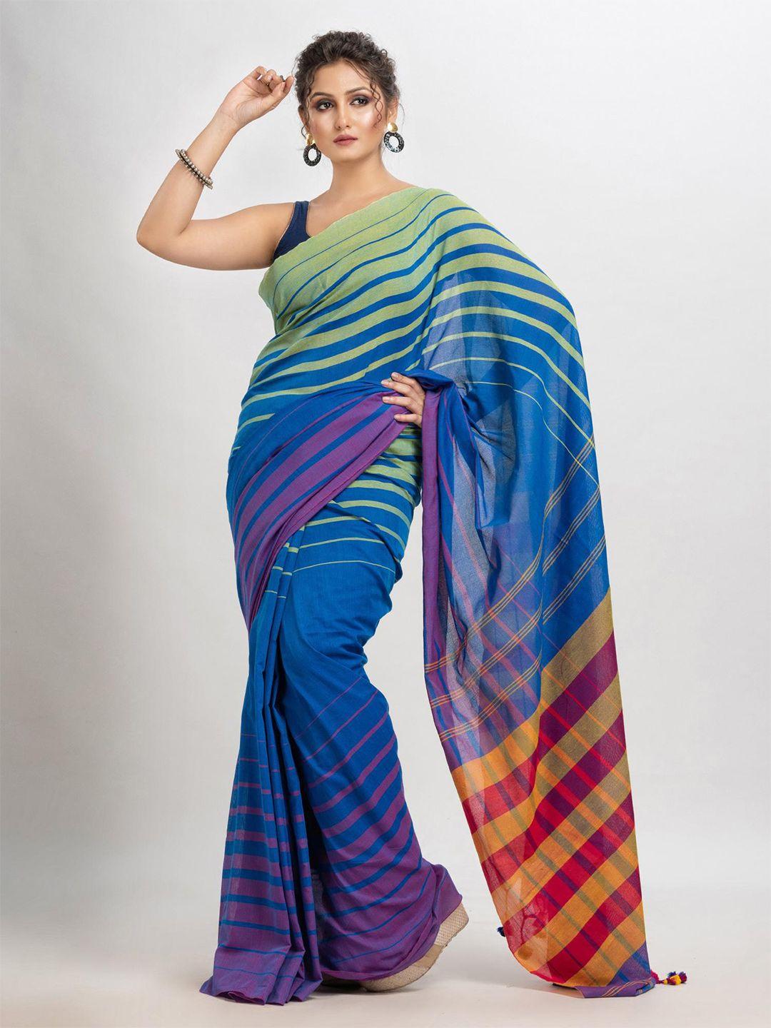 angoshobha blue woven design handloom saree