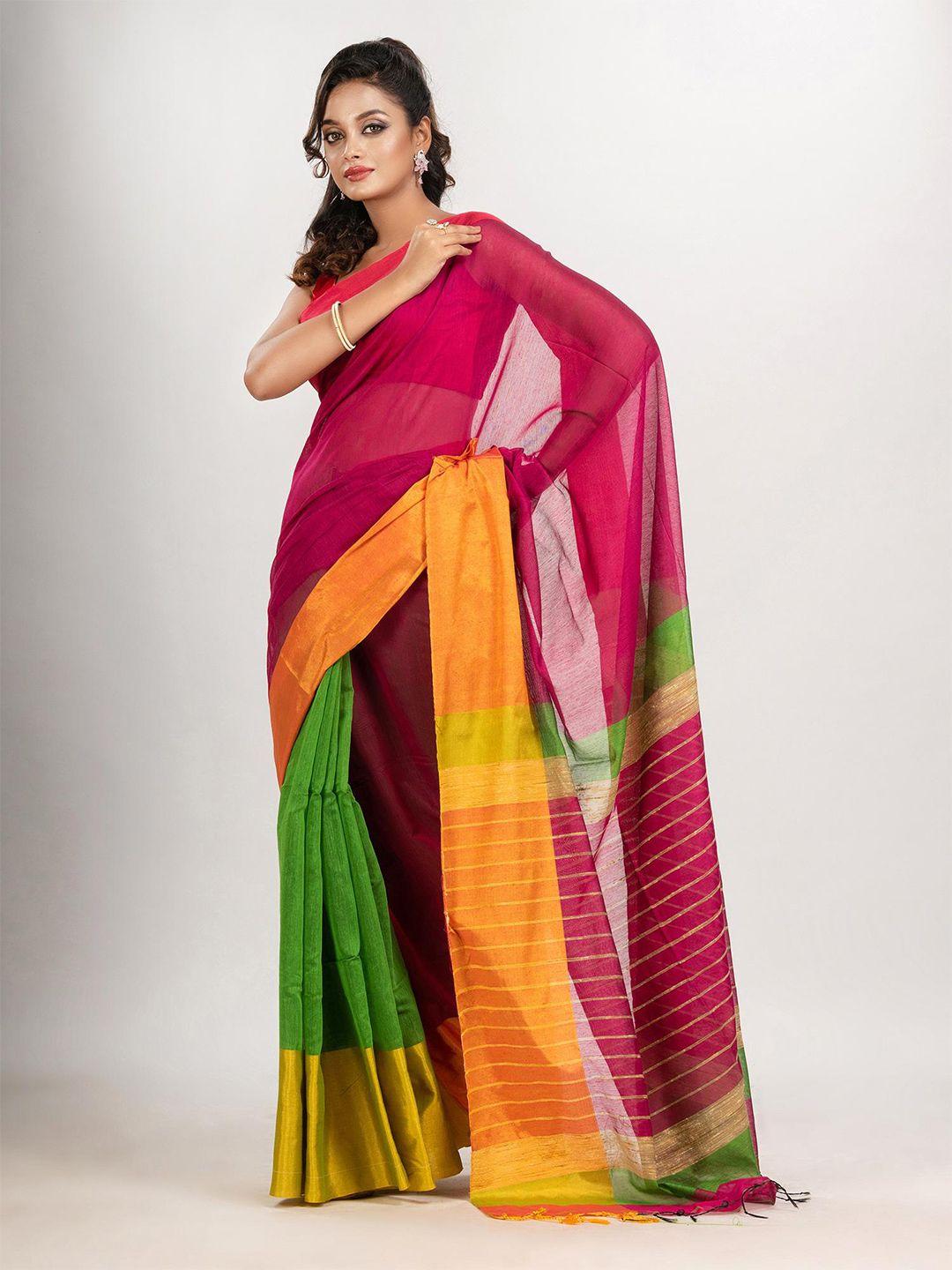 angoshobha pink woven design handloom saree