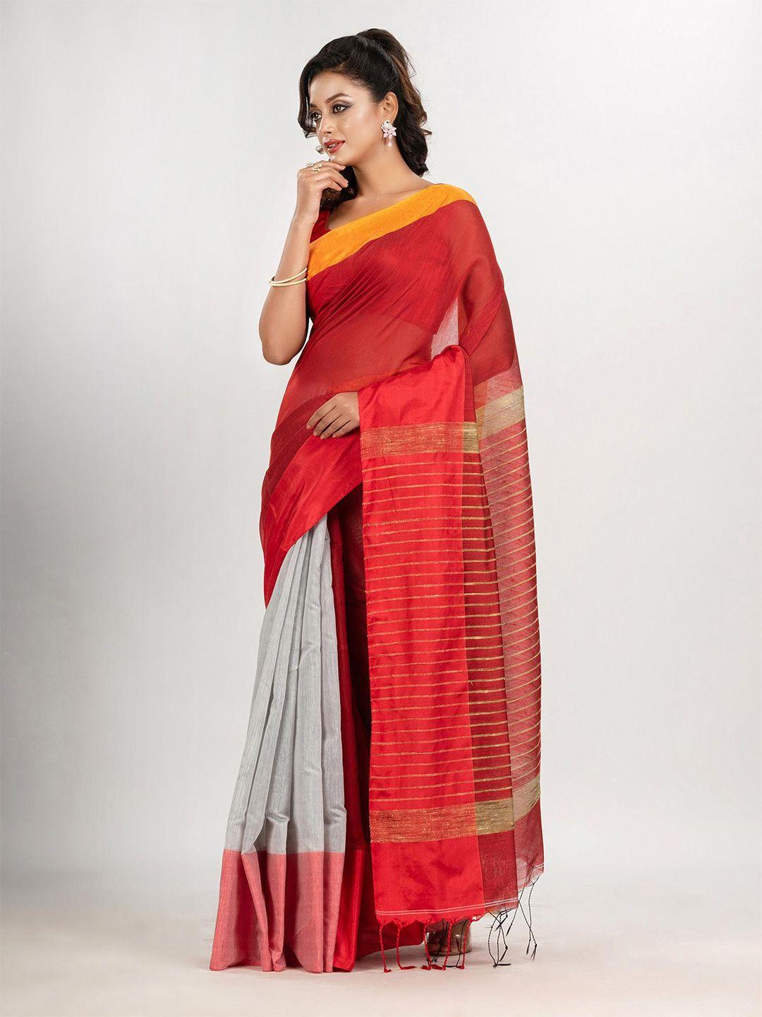 angoshobha red woven design handloom saree