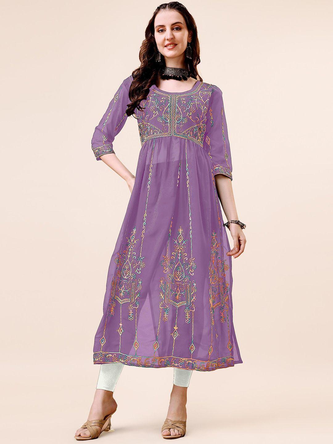 shree ramkrishna fab women lavender floral embroidered chikankari georgette anarkali kurta