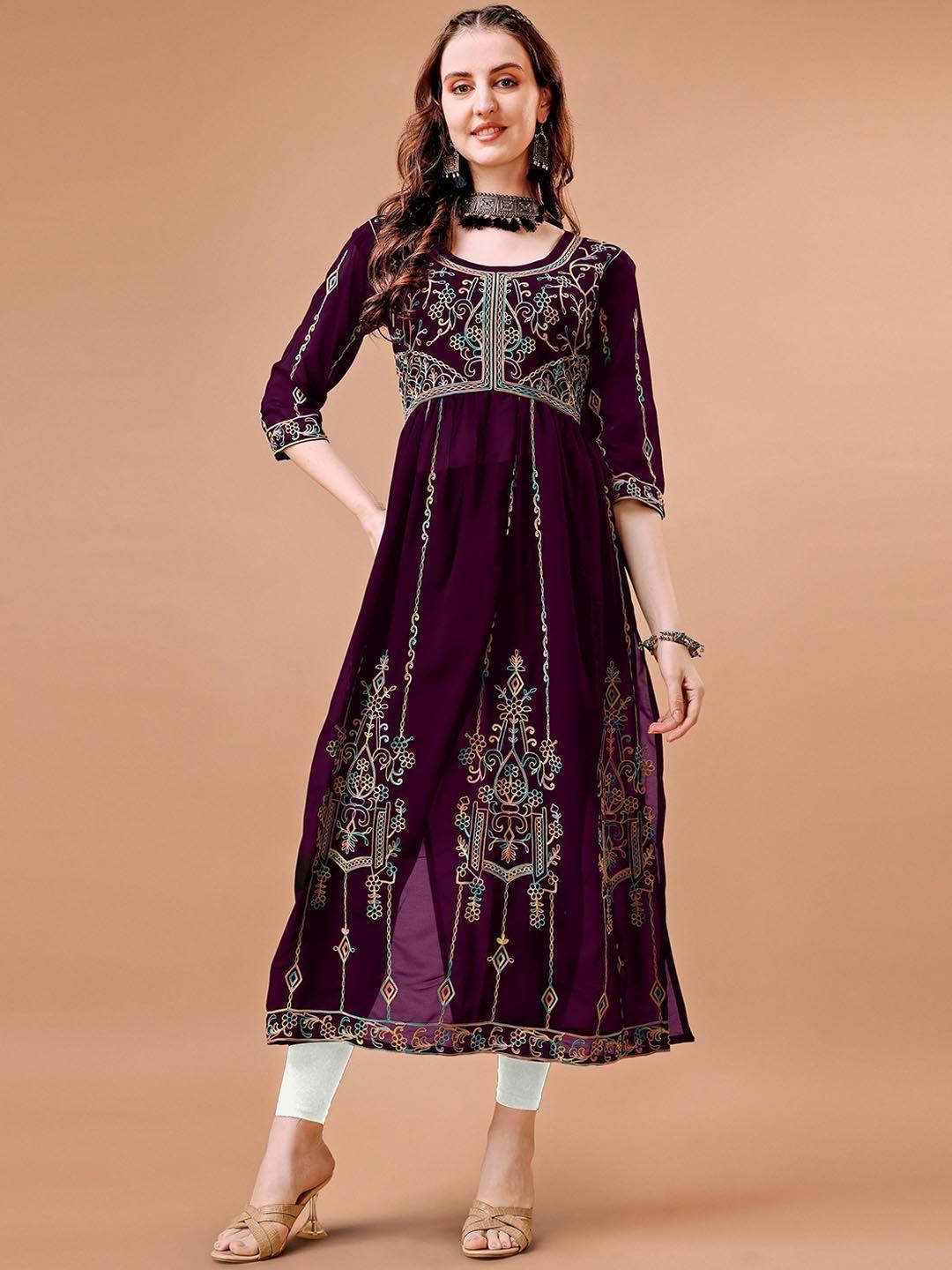 shree ramkrishna fab women purple floral embroidered chikankari georgette anarkali kurta