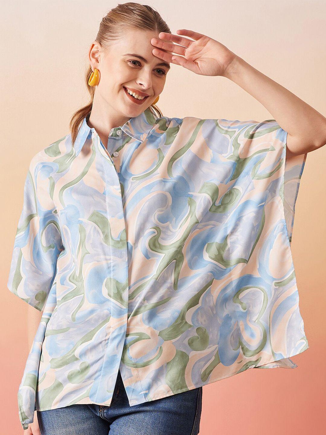 marie claire blue printed opaque casual shirt