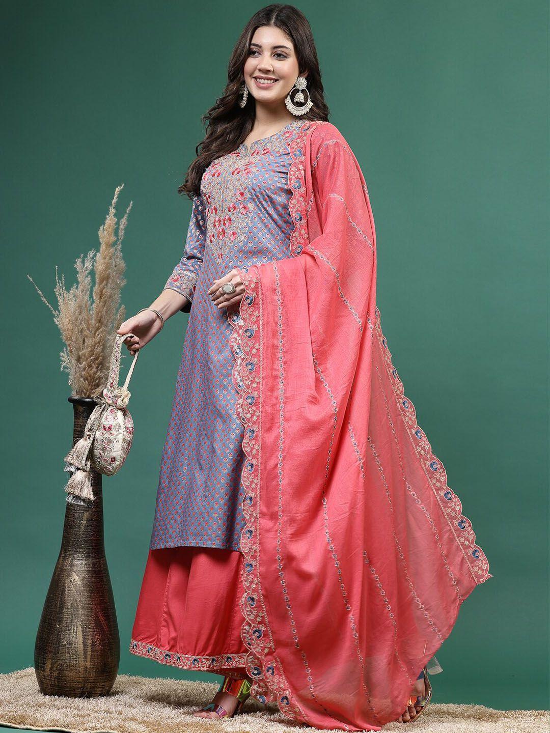 sangria embroidered straight kurta shahara & duppata sets