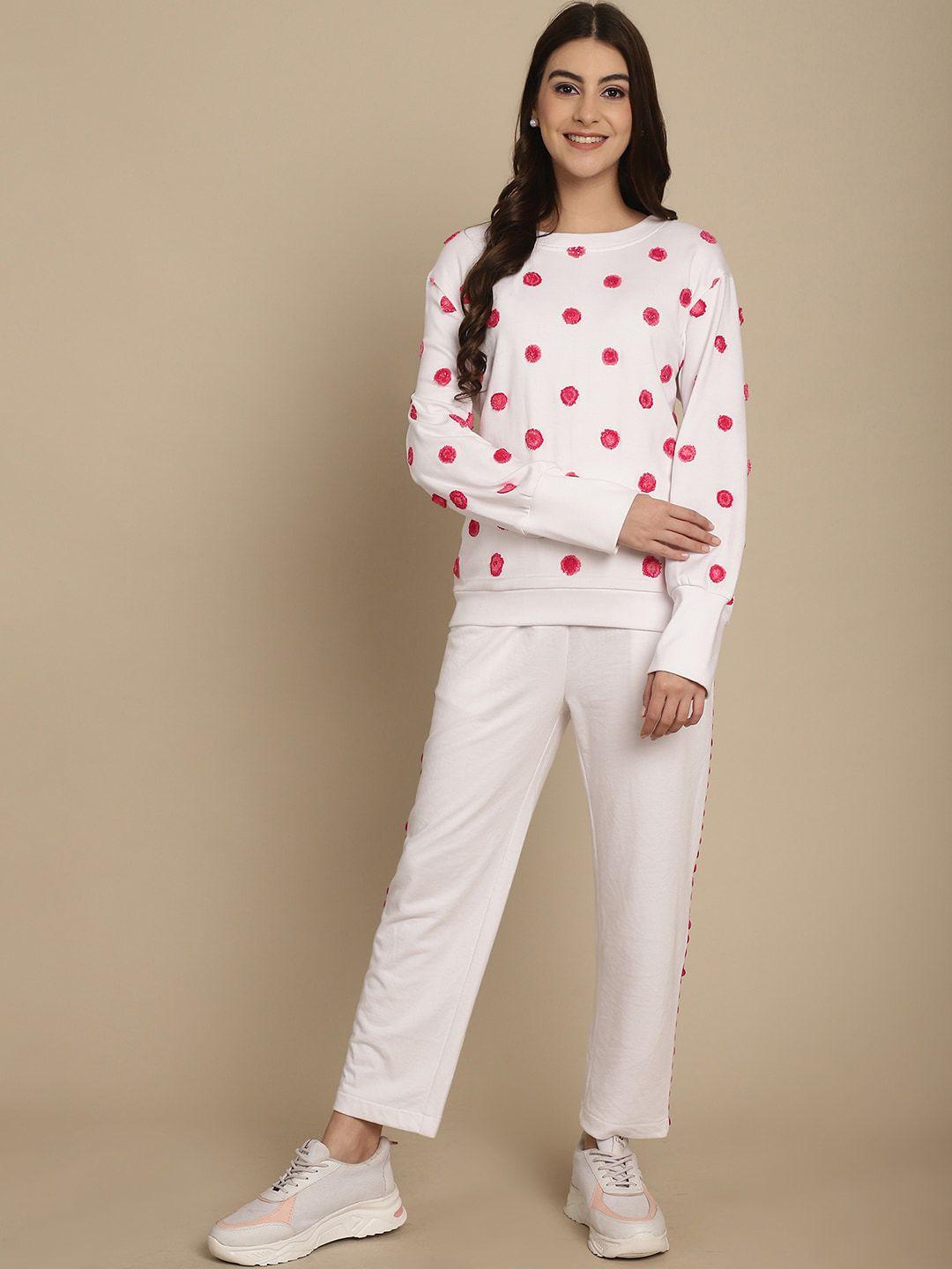 blanc9 polka dots embroidered sweatshirt with trouser co-ords