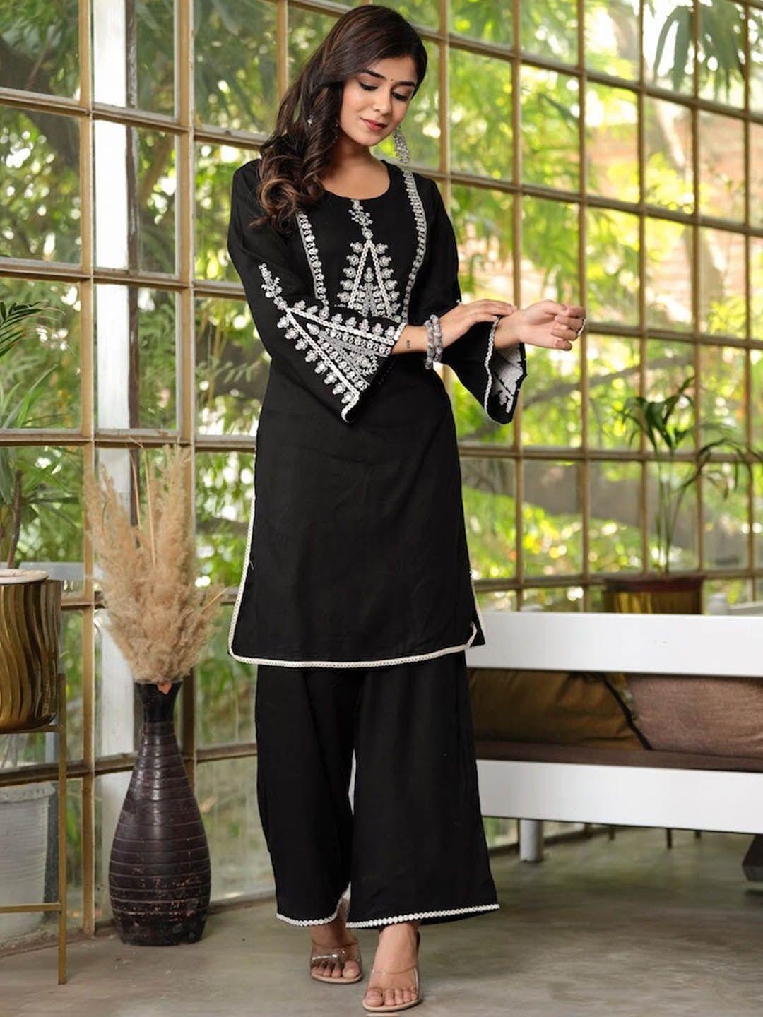 hatheli ethnic motifs yoke design mirror work kurta with palazzos